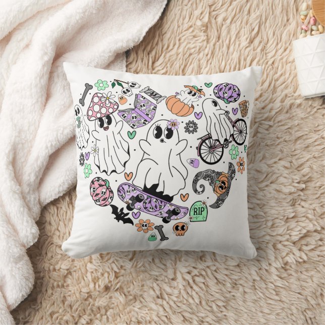 Retro Halloween Ghosts en Pumpkin Hart vorm Kussen (Deken)