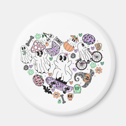 Retro Halloween Ghosts en Pumpkin Hart vorm Magneet (Voorkant)