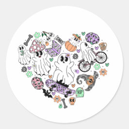 Retro Halloween Ghosts en Pumpkin Hart vorm Ronde Sticker