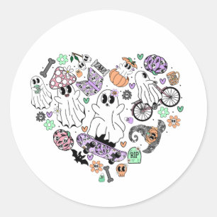 Retro Halloween Ghosts en Pumpkin Hart vorm Ronde Sticker