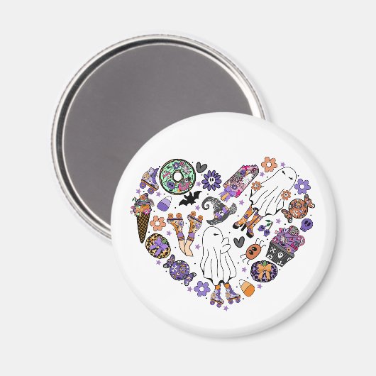 Retro Halloween Ghosts met Roller Blades Magneet (Voorkant / Achterkant)