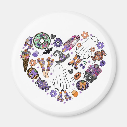 Retro Halloween Ghosts met Roller Blades Magneet (Voorkant)