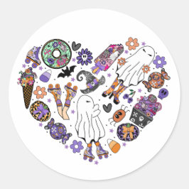 Retro Halloween Ghosts met Roller Blades Ronde Sticker