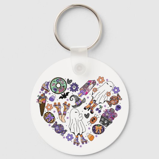 Retro Halloween Ghosts met Roller Blades Sleutelhanger (Voorkant)