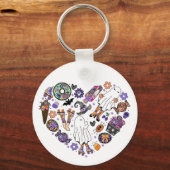 Retro Halloween Ghosts met Roller Blades Sleutelhanger (Achterkant)