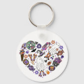 Retro Halloween Ghosts met Roller Blades Sleutelhanger (Achterkant)