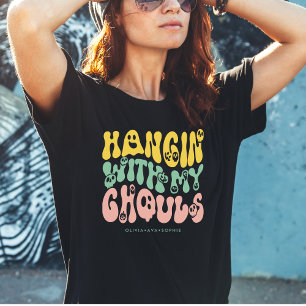 Retro Halloween Ghouls Aangepaste Naam   Groen Roz T-shirt