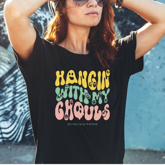 Retro Halloween Ghouls Aangepaste Naam | Groen Roz T-shirt