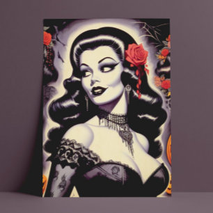 Retro Halloween Gothic Pin-up Briefkaart