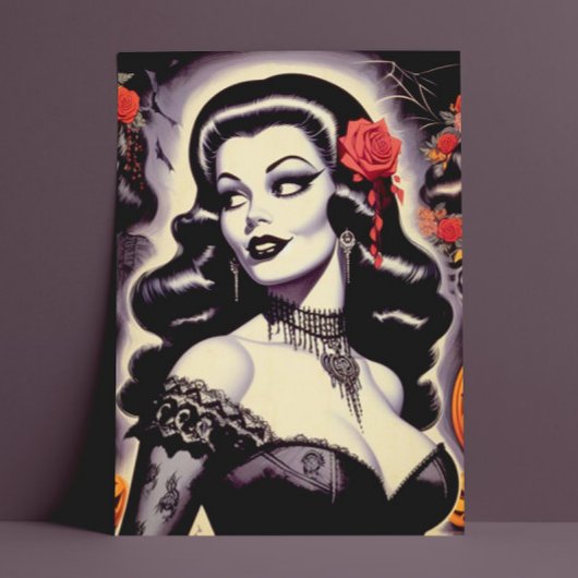Retro Halloween Gothic Pin-up Briefkaart