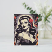 Retro Halloween Gothic Pin-up Briefkaart (Staand voorkant)