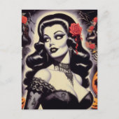 Retro Halloween Gothic Pin-up Briefkaart (Voorkant)