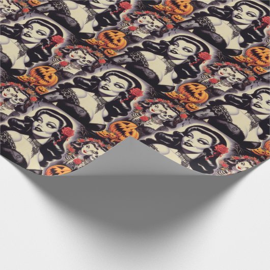 Retro Halloween Gothic Pin-up Cadeaupapier (Hoek)