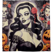 Retro Halloween Gothic Pin-up Douchegordijn (Voorkant)
