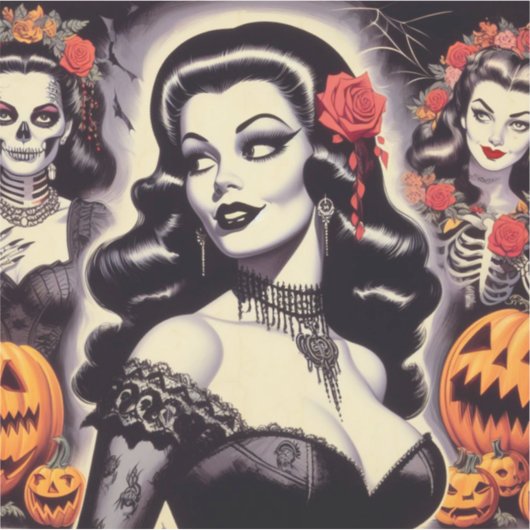 Retro Halloween Gothic Pin-up Sticker (Voorkant)