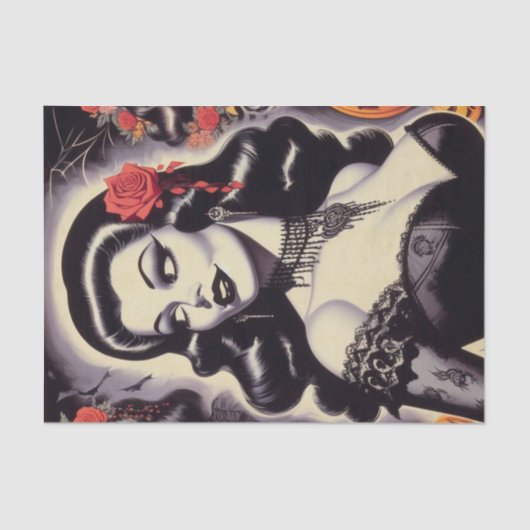 Retro Halloween Gothic Pin-up Tissuepapier (Voorkant)