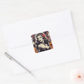 Retro Halloween Gothic Pin-up Vierkante Sticker (Envelop)