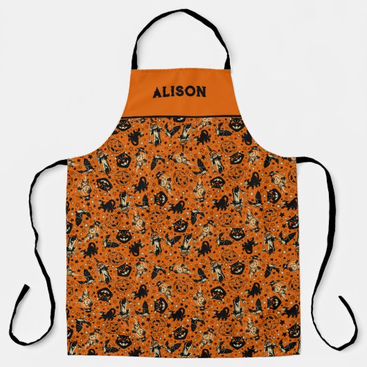 Retro Halloween Graphics gepersonaliseerd Schort (Voorkant)