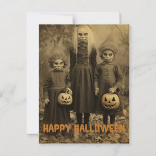 Retro Halloween griezelig kinder met gesneden pomp Briefkaart