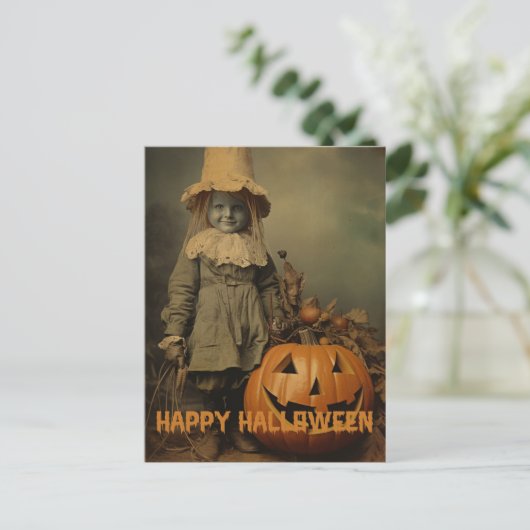 Retro Halloween griezelig kinder met gesneden pomp Briefkaart (Staand voorkant)