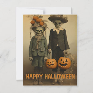 Retro Halloween griezelig kinder met gesneden pomp Briefkaart