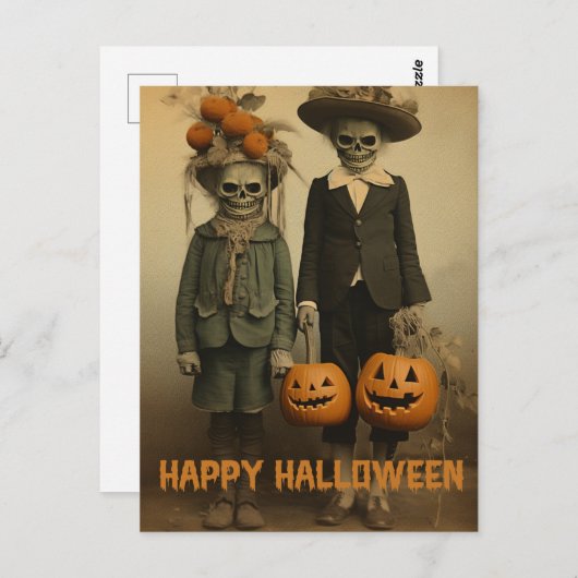 Retro Halloween griezelig kinder met gesneden pomp Briefkaart (Voorkant / Achterkant)