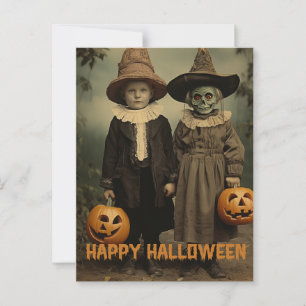Retro Halloween griezelig kinder met gesneden pomp Briefkaart