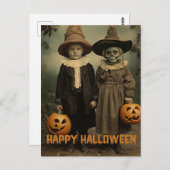 Retro Halloween griezelig kinder met gesneden pomp Briefkaart (Voorkant / Achterkant)
