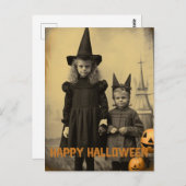 Retro Halloween griezelig kinder met gesneden pomp Briefkaart (Voorkant / Achterkant)