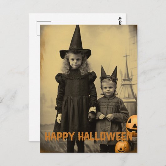 Retro Halloween griezelig kinder met gesneden pomp Briefkaart (Voorkant / Achterkant)
