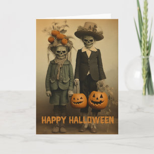 Retro Halloween griezelig kinder met gesneden pomp Feestdagen Kaart