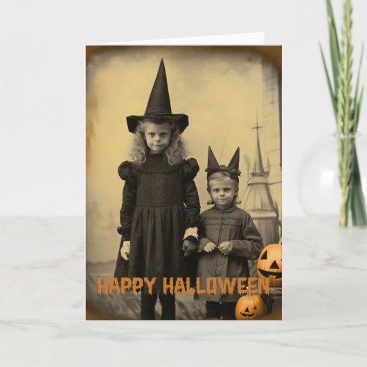 Retro Halloween griezelige kinderen met uitgeholde Feestdagen Kaart (Voorkant)