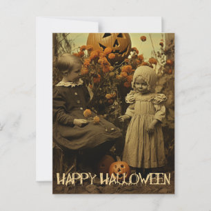 Retro Halloween griezelige meisjes met gesneden po Briefkaart