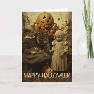 Retro Halloween griezelige meisjes met gesneden po Feestdagen Kaart
