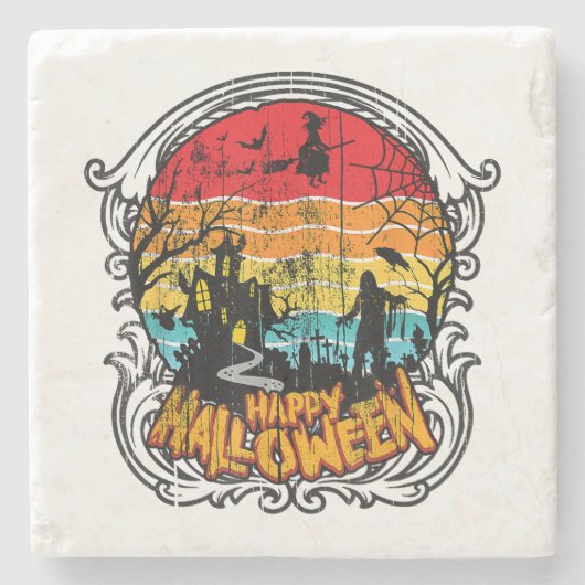 Retro  Halloween -  Halloween Stenen Onderzetter (Voorkant)