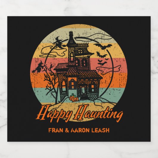 Retro Halloween Happy Haunting Haunting House Bier Etiket (Enkel label)