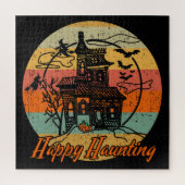 Retro Halloween Happy Haunting Haunting House Legpuzzel (Verticaal)