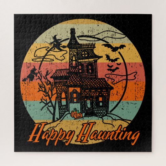 Retro Halloween Happy Haunting Haunting House Legpuzzel (Verticaal)
