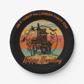 Retro Halloween Happy Haunting Haunting House Papieren Bordje (Voorkant)