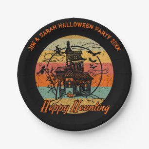 Retro Halloween Happy Haunting Haunting House Papieren Bordje