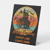 Retro Halloween Happy Haunting Haunting House Reclamebord Met Voetstuk (Voorkant)