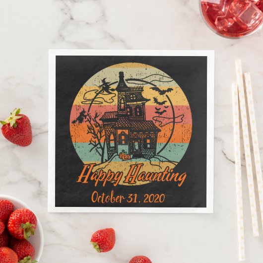 Retro Halloween Happy Haunting Haunting House Servet (Insitu)