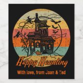 Retro Halloween Happy Haunting Haunting House Wijn Etiket (Enkel label)