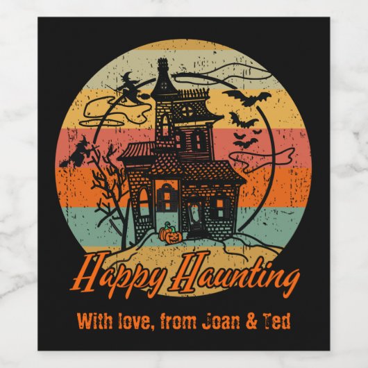Retro Halloween Happy Haunting Haunting House Wijn Etiket (Enkel label)