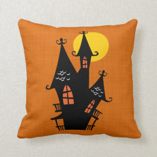 Retro Halloween Haunted House Kussen