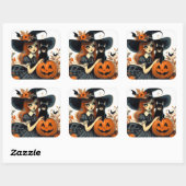 Retro Halloween Heks en Black Cat Spooky Vierkante Sticker (Vel)