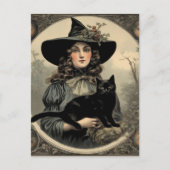 Retro Halloween Heks en Zwarte Kat Briefkaart (Voorkant)
