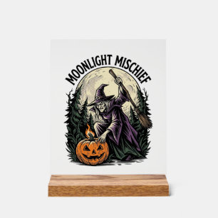 Retro Halloween Heks Maneschijn Ondeugend Grafisch Acryl Bord