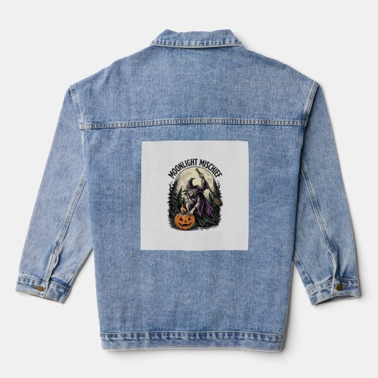 Retro Halloween Heks Maneschijn Ondeugend Grafisch Denim Jacket (Achterkant)