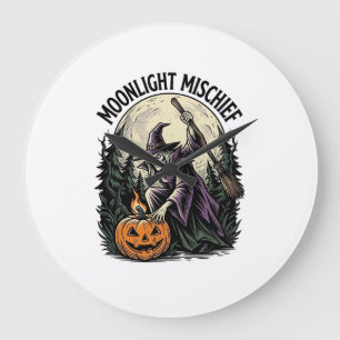 Retro Halloween Heks Maneschijn Ondeugend Grafisch Grote Klok